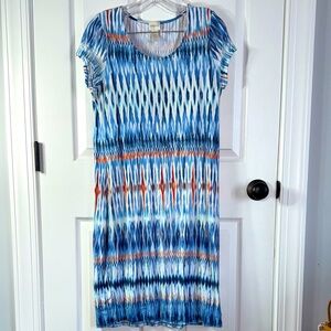 Chico's Vibrant Blue and Orange Midi Dress